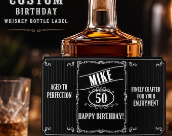 Custom Whiskey Birthday Gift Labels - Any Age Birthday Bottle Gifts, 18th, 21st, 30th, 40th, 50th, 60th
