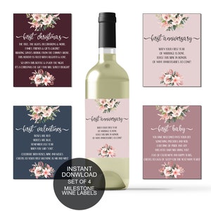 Wedding Milestone Wine Labels,  Unique Wedding Gifts, Engagement Gift, Celebrating Marriage, Firsts Wine Poems -  Instant Download Printable