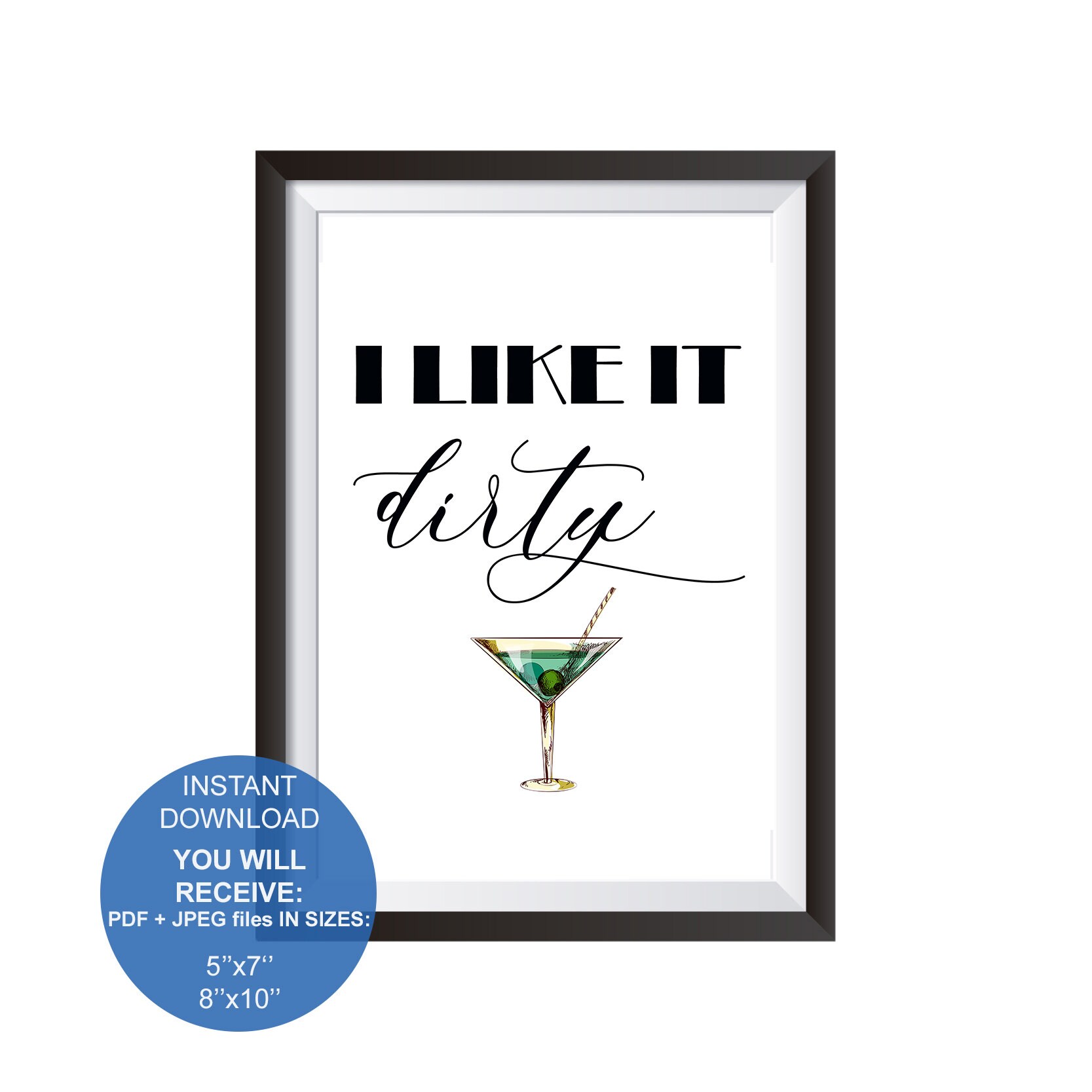 I Like It Dirty Martini Wall Art Print Cocktail Bar Sign Etsy Canada