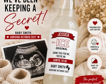 ICED Labels for Pregnancy Baby Announcement, Personalize Pregnant Reveal Bottle Stickers, Auntie to be, Uncle, Surprise Gift Grandparents