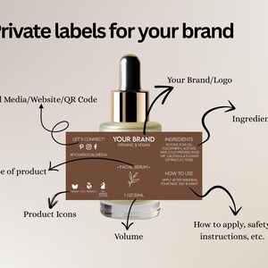 Custom Cosmetic Labels, Branded Product Label Design, Cosmetic Wrap Around Label, Product Labeling Template, Bottle Packaging, Skincare image 3