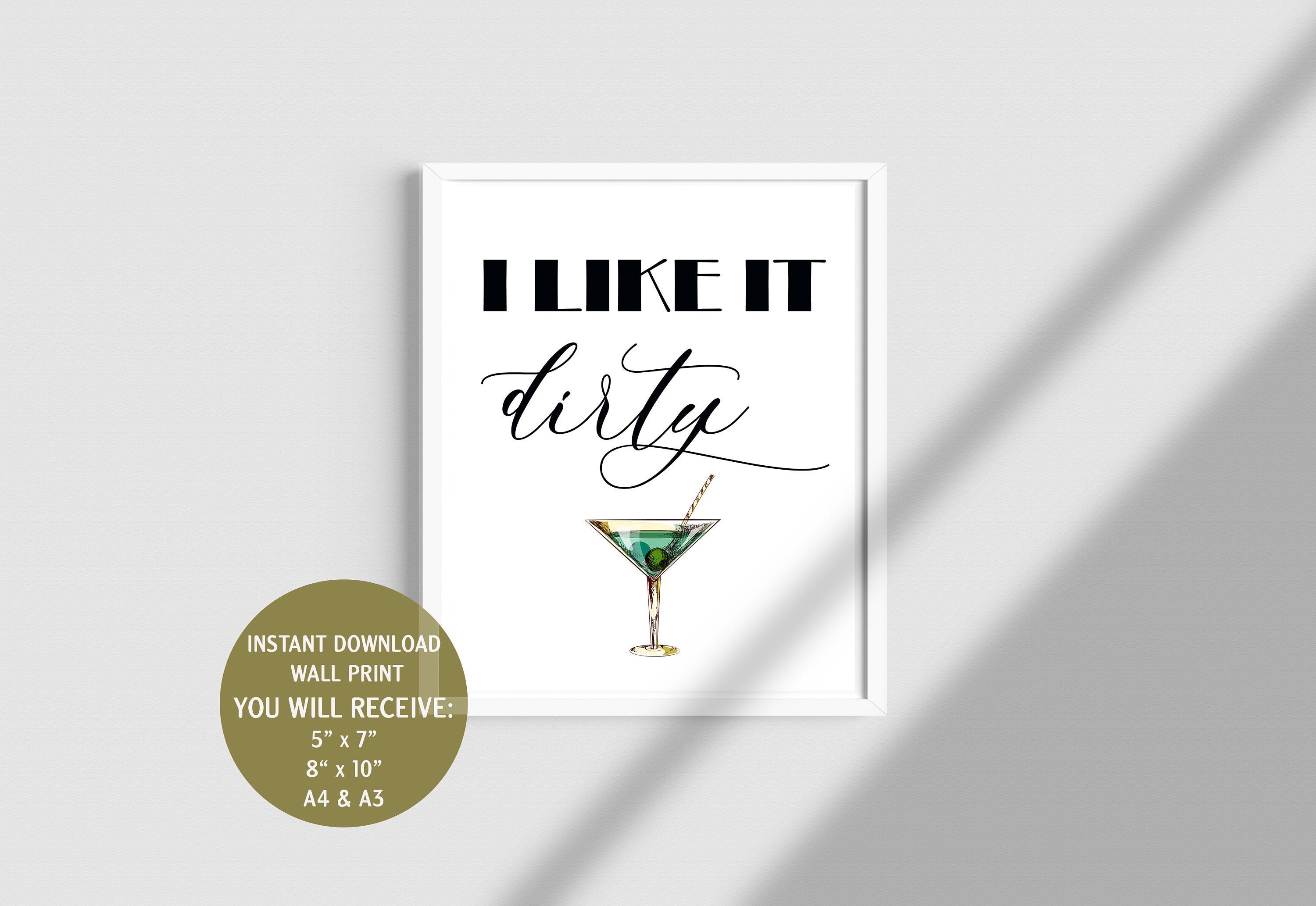 I Like It Dirty Martini Wall Art Print Cocktail Bar Sign Etsy Canada