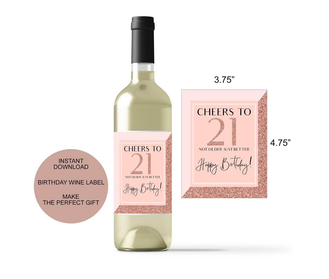 21st Birthday Wine Bottle Label, Wine Label Stickers, Party Decor, Rose ...