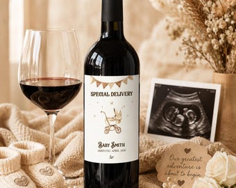 Old Money Inspired Pregnancy Announcement Wine Label Custom Baby Reveal Gift for Grandparents