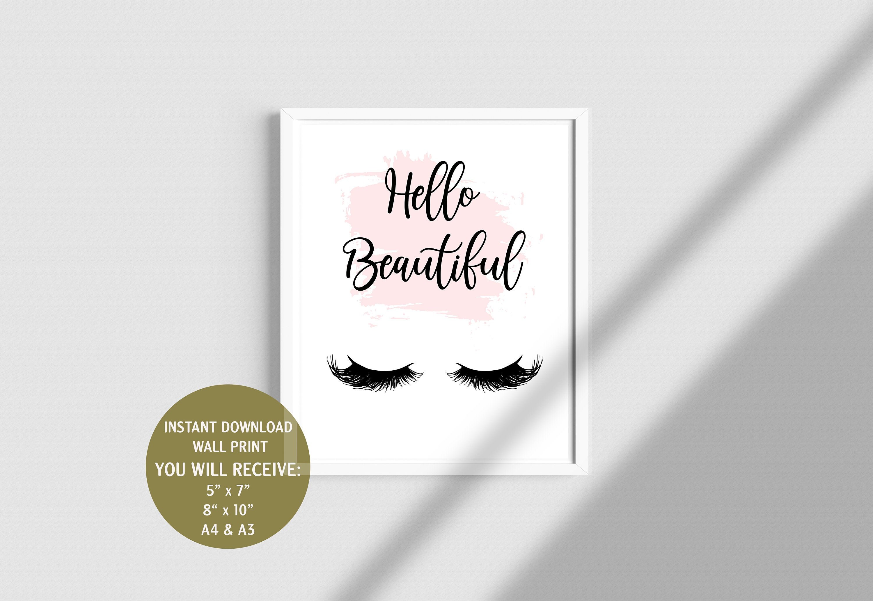 Hello Beautiful Wall Art Print Sign Eye Lashes Fashion Print Etsy Canada