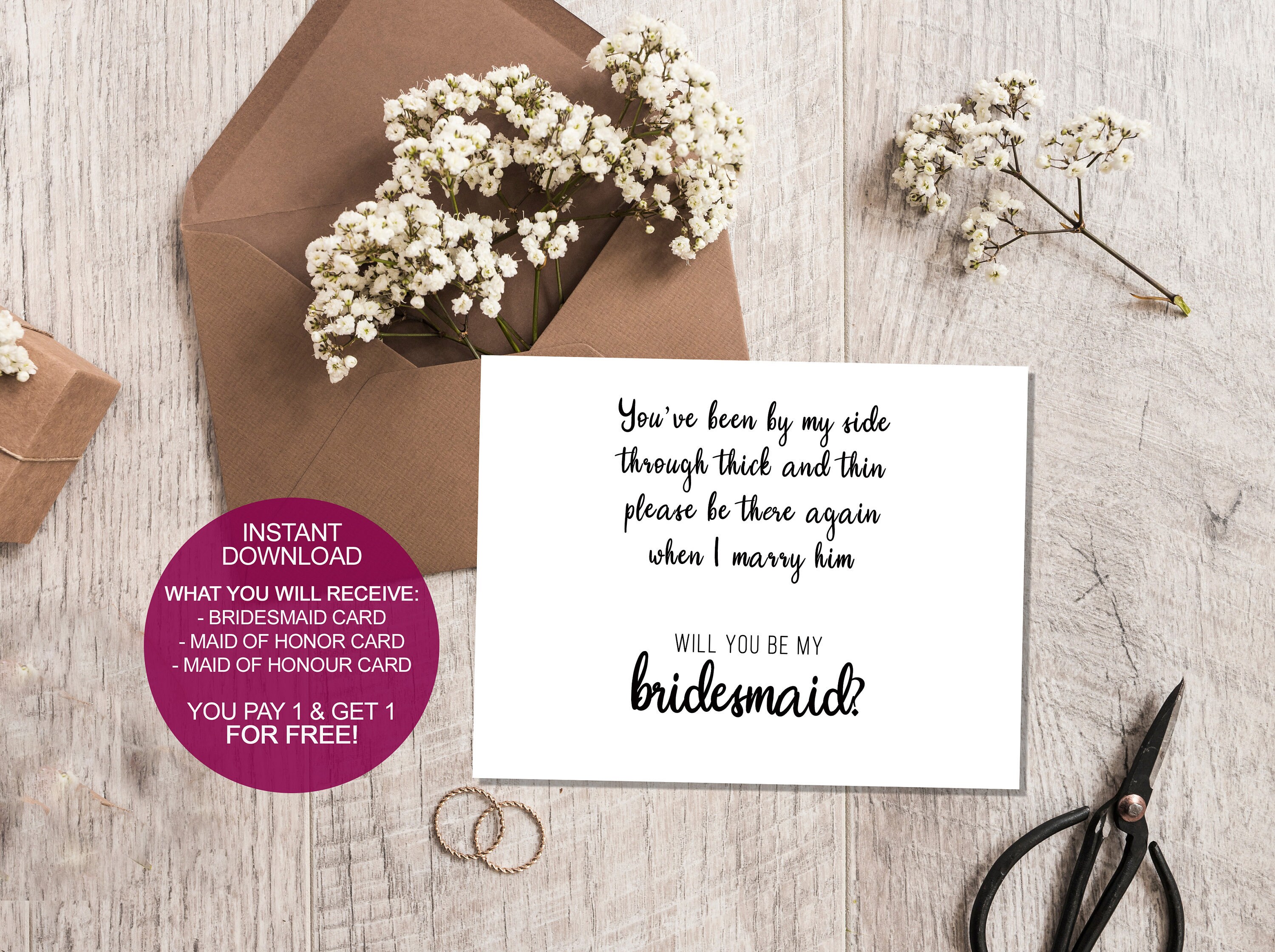 Funny Easy Printable Bridesmaid Proposal Card Will You Be My Bitch for a Day Instant Download Be My Bridesmaid Printable Bridesmaid Card