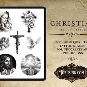 100 +Christian, Religious, Procreate Brush Set, Unique Tattoo Stamp Brushes, Digital art Tattoo Stencil, Procreate Brushes for Tattoo.