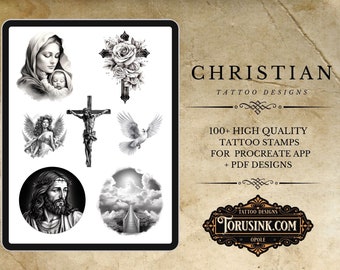 Christian Tattoo Procreate Brushes: Religious Stamp Set (Digital Download)