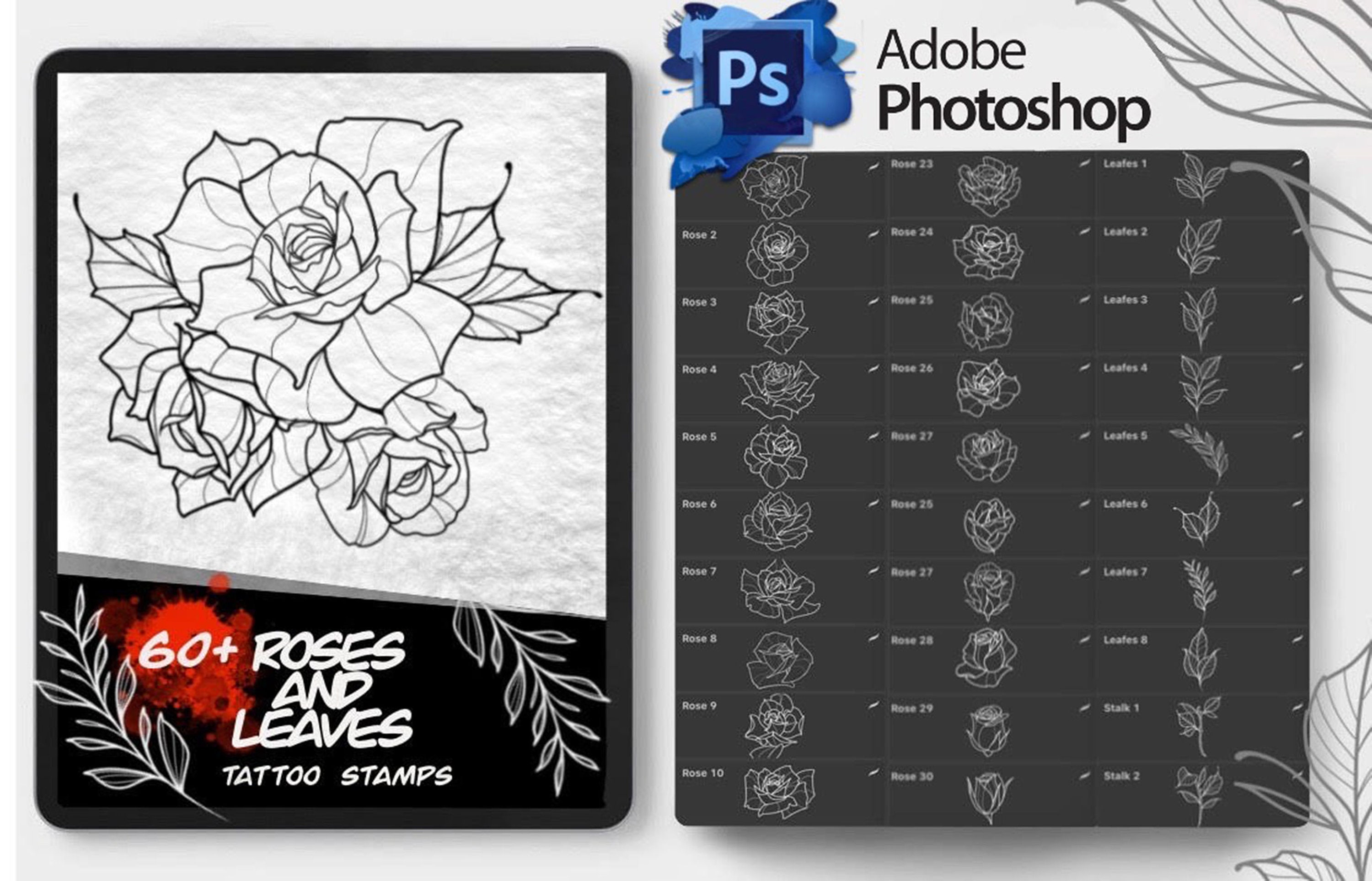 60+ Rose Tattoo Brushes, Procreate Stamps, Tattoo Design - Etsy