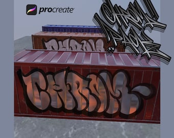 Metallic Graffiti brushes  for procreate + 3d Model