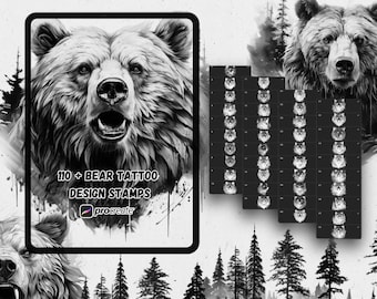 110+ Tattoo Bear Stamps For Procreate - Wildlife Brush, Forest Life, Animal Art, Instant Download
