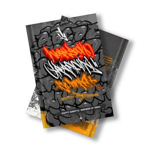May include: A stack of three workbooks with graffiti art on the covers. The front cover features the words "HANDSTYLE GRAFFITI" in a vibrant orange and white design over a gray background. The bottom book has a barcode.
