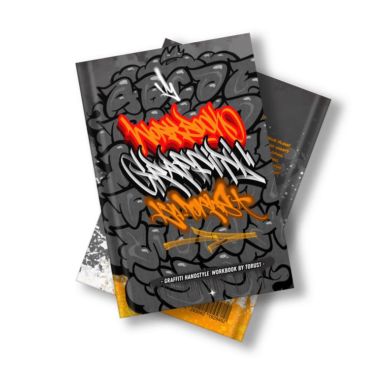 May include: A stack of three workbooks with graffiti art on the covers. The front cover features the words "HANDSTYLE GRAFFITI" in a vibrant orange and white design over a gray background. The bottom book has a barcode.