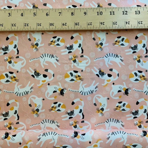 Playful Kitties - Cotton Fabric by 1/2 Yard