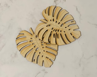 Monstera Palm Leaf - Set of 4 Wood Coasters - Laser Cut - Tropical Theme