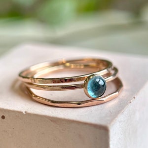 Solid Rose Gold London Blue Topaz Stacking Rings, Skinny Rose Gold Rings, Textured Stacker Rings, 9ct Rose Gold Ring, Rose Gold Jewellery,