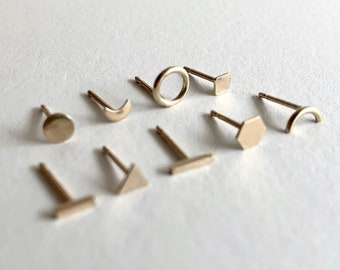 9ct Gold Stud Earrings - pick your own set, Tiny Earring Studs, Solid 9ct Gold Jewellery, Mismatched Studs, Geometric Gold Jewelry.
