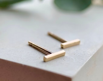 Gold Bar Earring Studs, 9ct Gold Studs, 5mm Bar Stud, Geometric Jewellery, Yellow Gold Jewelry, Tiny Studs.