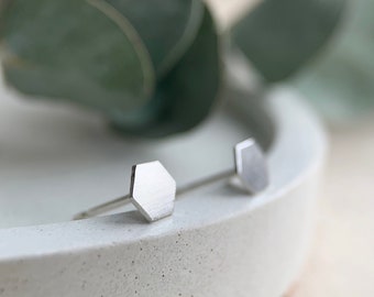 Tiny Hexagon Earring Studs, Sterling Silver Studs, Pair of Hexagon Studs, Geometric Jewellery, Silver Jewelry, Tiny Studs.