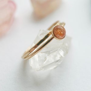 Solid Gold and Sunstone Stacking Rings, Yellow Gold Rings, Stacker Rings, Textured Ring, 9ct Gold Ring, Gold Jewellery, Simple Rings.