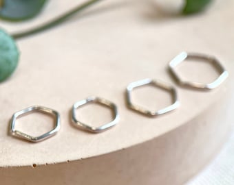 Sterling Silver Hexagon Hoop Earring: Geometric Minimalist Jewellery