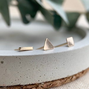 Set of Three Tiny Studs, Solid 9ct Gold, Geometric Jewellery, Triangle Studs, Mismatched Studs, Tiny Earrings, Gold Jewelry.