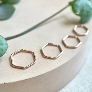 Rose Gold Filled Hexagon Hoop Earring, Different Sized Hoops, Geometric Jewellery, Rose Gold Jewelry, Tragus, Helix, 14ct Rose Gold Filled.