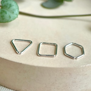 Three Sterling Silver Hoops, Silver hoop earrings, Geometric Jewellery, Silver Jewelry, Minimalist Hoops, Tragus, Helix, Geometric Hoops.