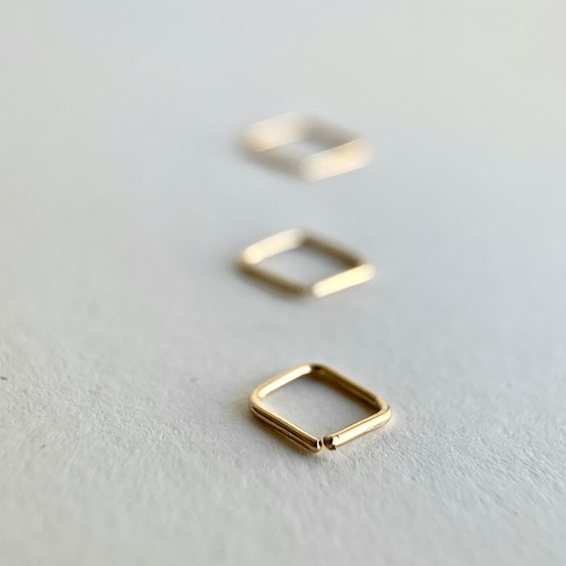 Minimalist Hoop Tragus Geometric Jewellery 9ct Gold Hoop Cartilage. Solid Gold Square Hoop Earring Helix Gold Jewelry