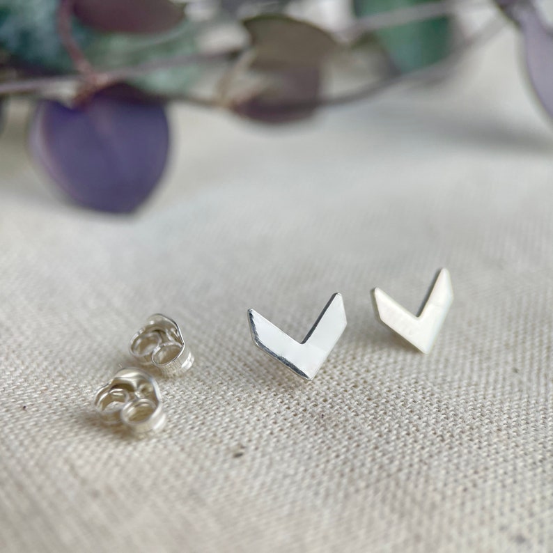 925 Silver Chevron Earring Studs, Sterling Silver Studs, Ear Jewellery, Silver Jewelry, Earring Studs, Minimalist Jewellery, Tiny Studs. image 4