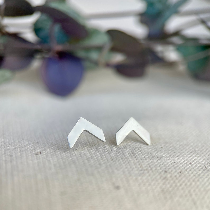 925 Silver Chevron Earring Studs, Sterling Silver Studs, Ear Jewellery, Silver Jewelry, Earring Studs, Minimalist Jewellery, Tiny Studs. image 5