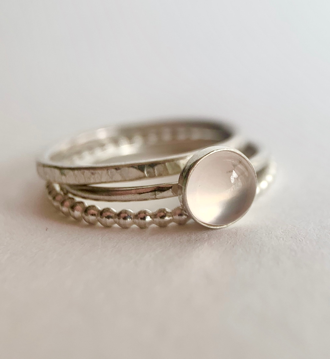 Rose Quartz Stone Stacking Rings Sterling Silver Rings Large - Etsy