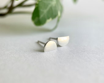 Semi Circle Earring Studs, Sterling Silver Studs, Geometric Jewellery, Silver Jewelry, Earring Studs, Minimalist Jewellery, Tiny Studs.