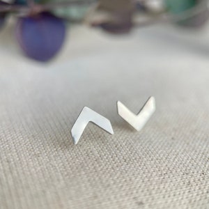925 Silver Chevron Earring Studs, Sterling Silver Studs, Ear Jewellery, Silver Jewelry, Earring Studs, Minimalist Jewellery, Tiny Studs. image 2