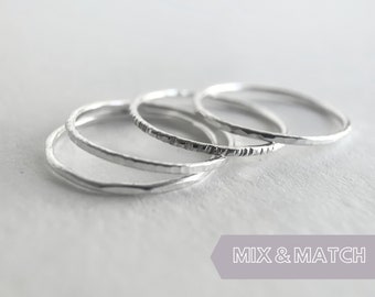 Silver Skinny Stacking Rings, Mix and Match Stacker Set, Dainty Rings, Slim Rings, Stacking Ring Set, Choose Your Own Set, Thin Rings, 925.