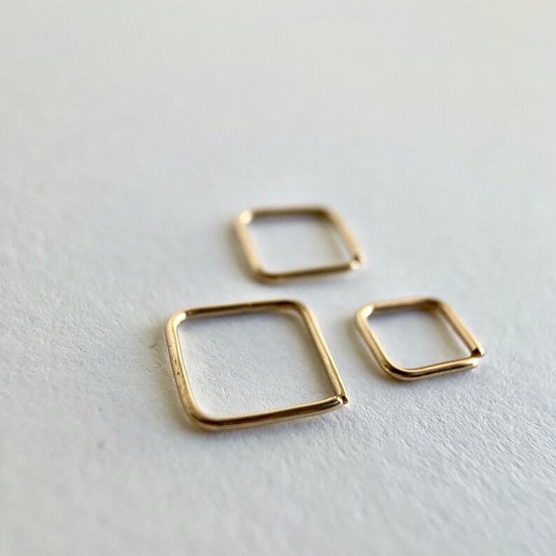 Minimalist Hoop Tragus Geometric Jewellery 9ct Gold Hoop Cartilage. Solid Gold Square Hoop Earring Helix Gold Jewelry