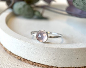 Rose Cut Rose Quartz Stone Stacking Rings, Sterling Silver Rings, Large Gemstone Rings, Gemstone Ring, Bijoux en argent, Pink Gemstone.