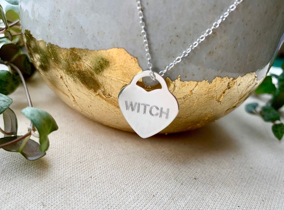 WITCH Heart Pendant Necklace Sterling Silver Necklace