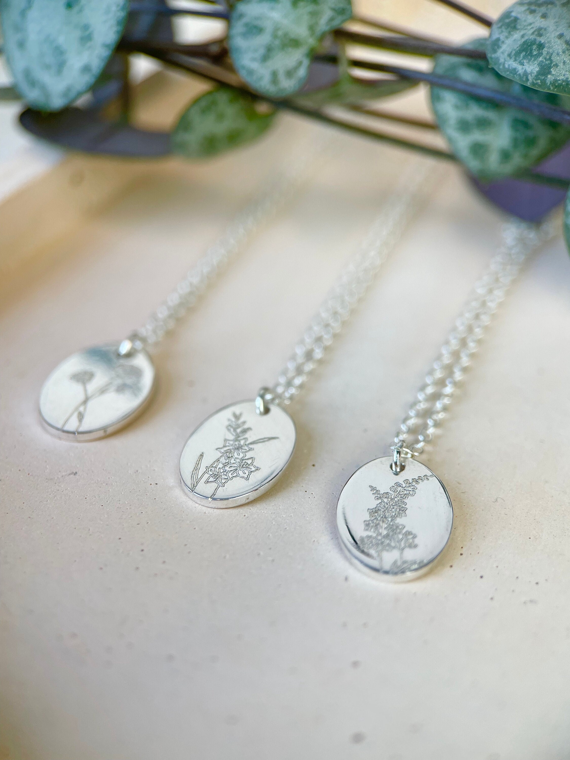 Oval Birthflower Necklace, Birthday Gift, Memorial Pendant, Minimal Necklace,  Birthflower Jewellery, Sterling Silver, Memorial Jewellery. - Etsy