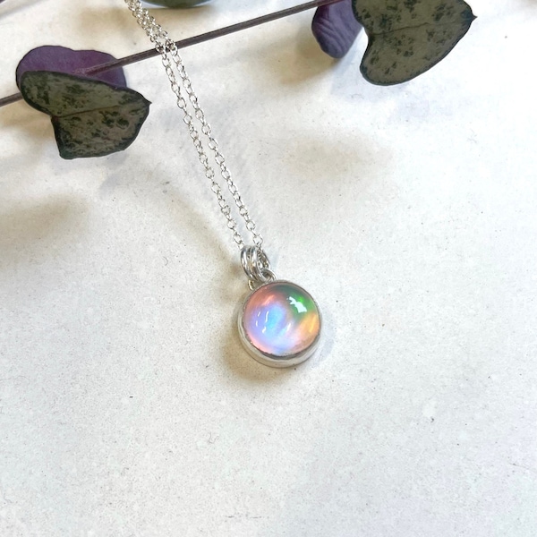 Aurora Pendant Necklace, Aurora Opal Necklace, Galaxy Pendant, Rainbow Pendant, Minimalist Gemstone Jewellery.