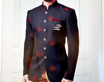 Indo Western Mens Jodhpuri Suit Wedding Designer Printed Sherwani Partywear Traditional Ethnic Kurta Jacket Blazer With Paint Style