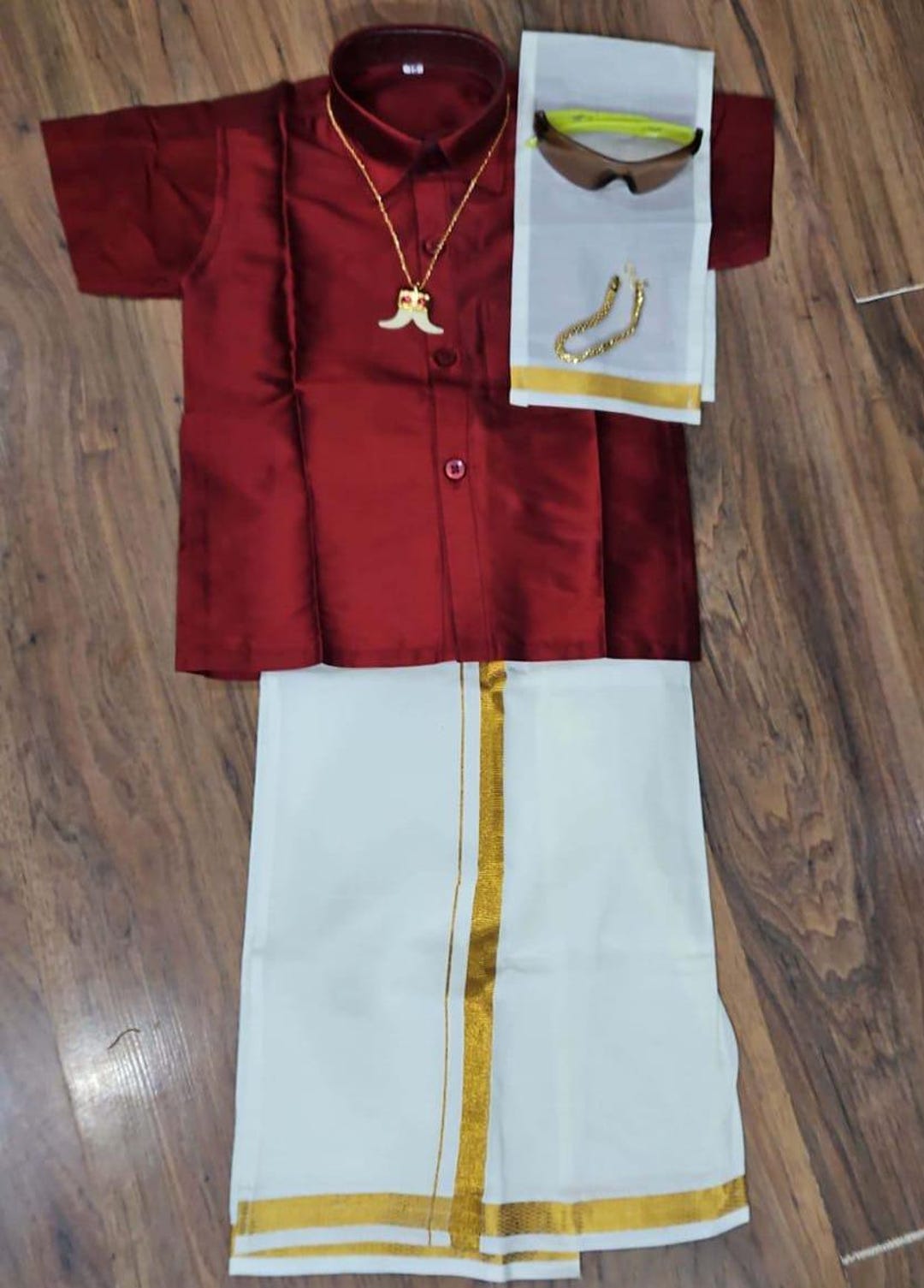 Buy South Indian Baby Dhoti Shirt Set Gold Silk Cotton, Ethnic