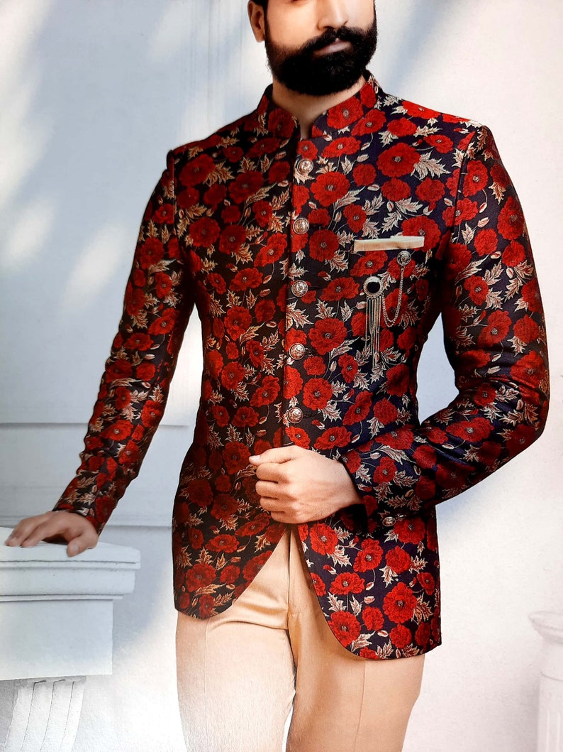 Indo Western Mens Jodhpuri Suit Wedding Designer Printed | Etsy