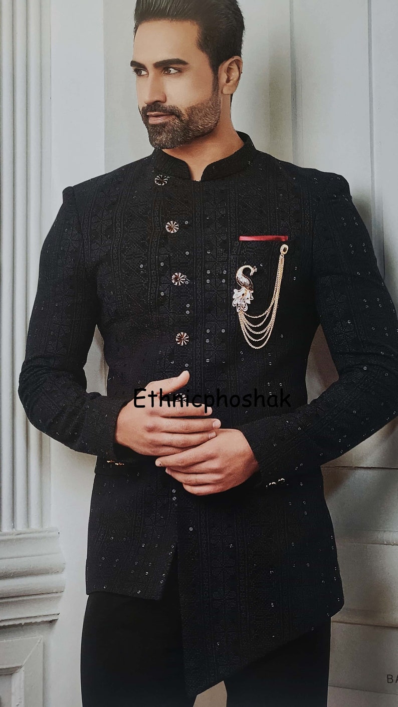 Mens Jodhpuri Suit Tailored Wedding Suit Printed Sherwani Etsy