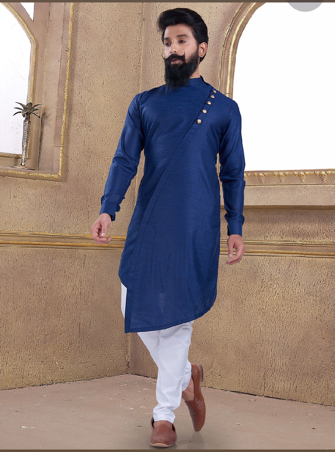 India Designer Achkan Style Kurta Pajama for Men Blue - Etsy