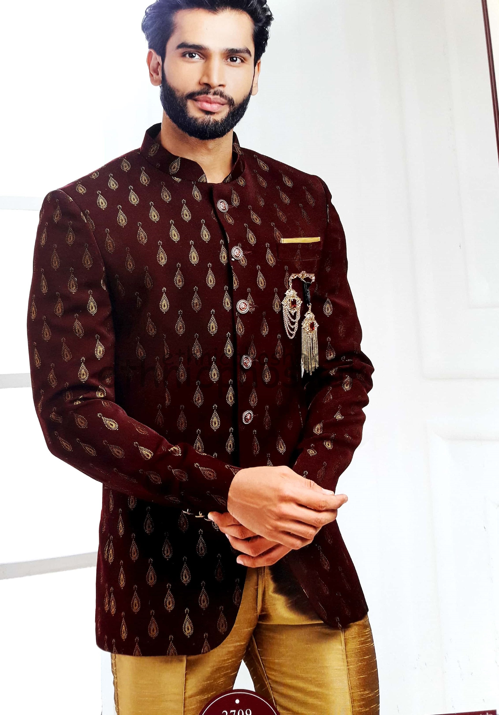 Indo Western Mens Jodhpuri Suit Wedding Designer Maroon Etsy