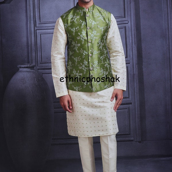 Kurta Pajama Jacket,Nehru jacket,sherwani for men, Partywear,lucknavi chikankari suit, silk kurta pajam, long jacket for men, customisedset