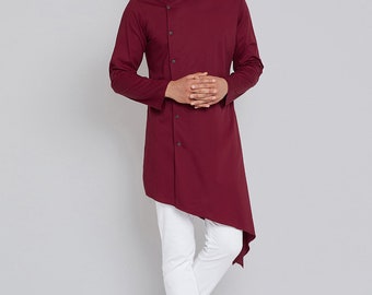 Indische ethnische Normallack-Baumwollebene Fbaric stilvolle neueste Angrakha-Mode Kurta Pyjama für Männer / Jungen, Männer Kurta Pajam, Rayon Solid Kurta