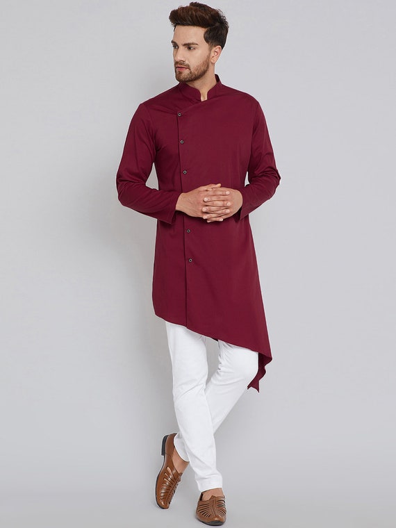 Indian Ethnic Solid Color Cotton Plain Fbaric Stylish Latest Angrakha Fashion Kurta Pajama for Men boys Men Kurta Pajam rayon Solid Kurta Etsy Canada
