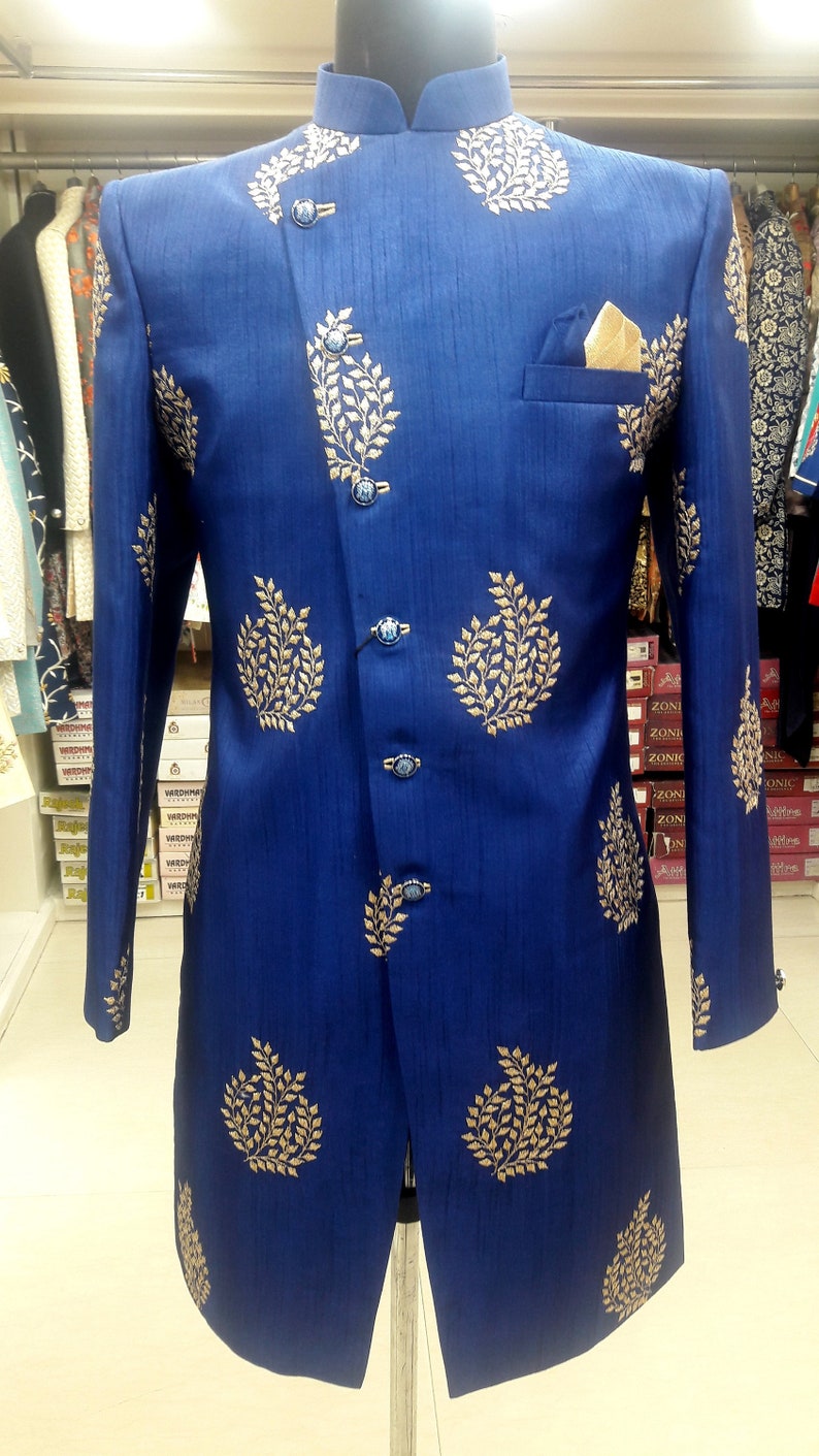 Indo Western Mens Jodhpuri Suit Wedding Designer Blue Jodhpuri Etsy